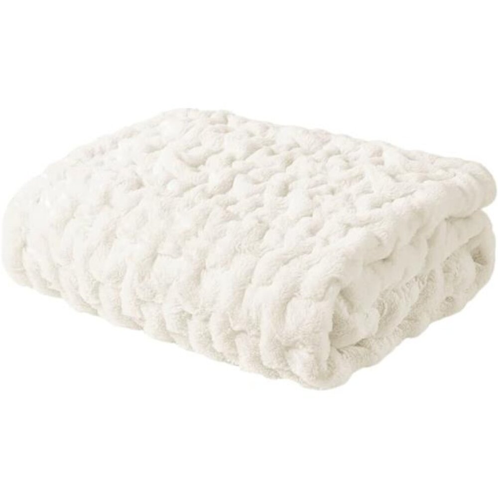 Ruched Fur Luxury Throw Premium Soft Cozy Brushed Long Faux Fur For Bed, Couch